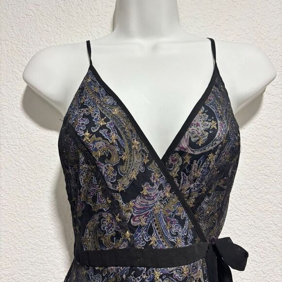 Ecote Womens Paisley Wrap Maxi Dress XS Black Stunning Cocktail Party Sleeveless - Picture 4 of 14